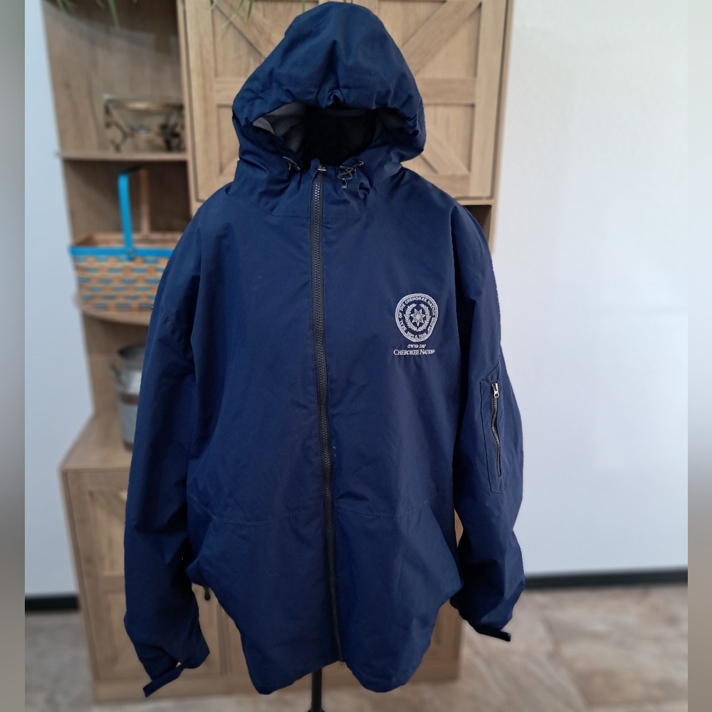 Sport Tek Men’s 4X Windbreaker Jacket Navy Blue Cherokee Nation Embroidered Logo